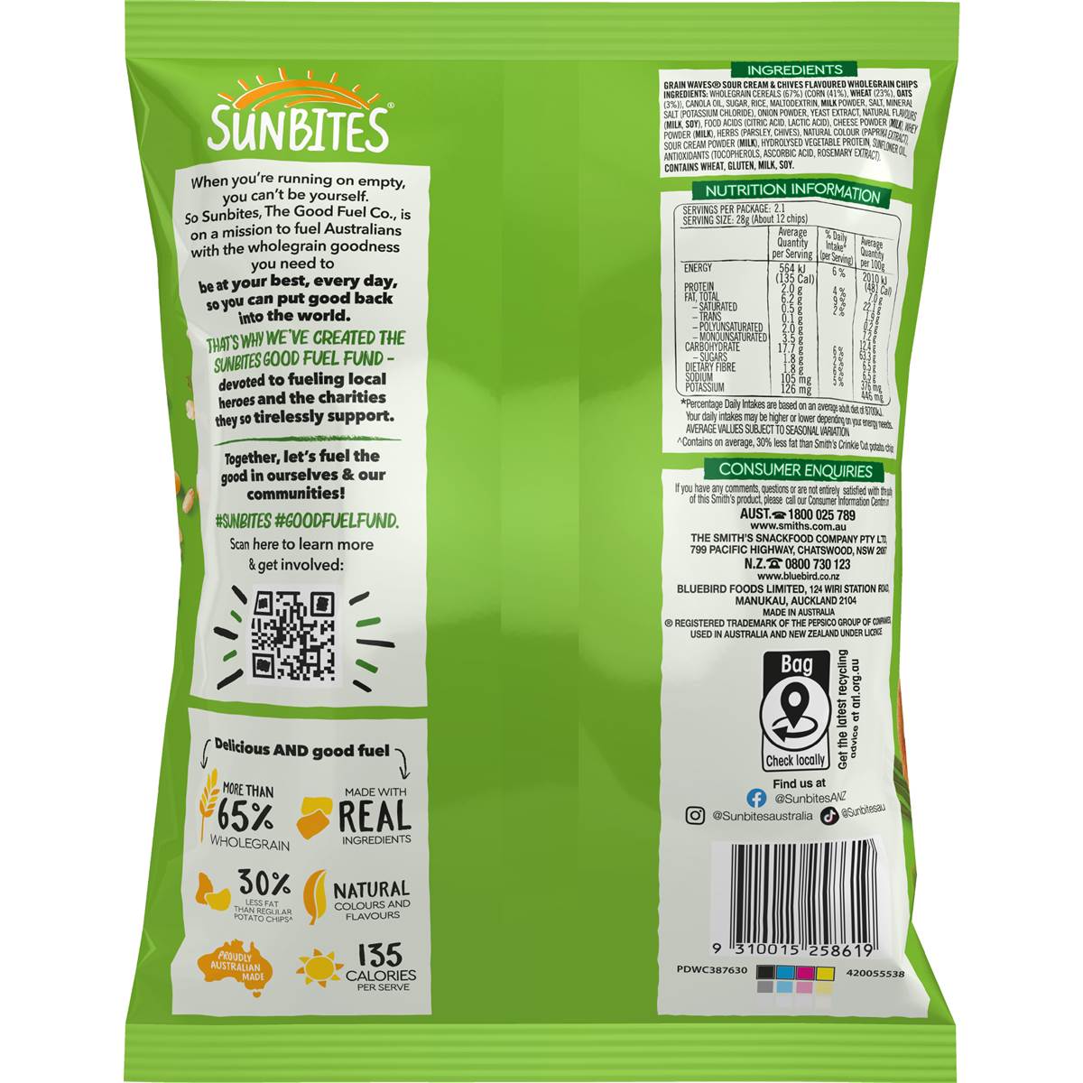 Sunbites Grainwaves Wholegrain Chips Sour Cream & Chives 60g