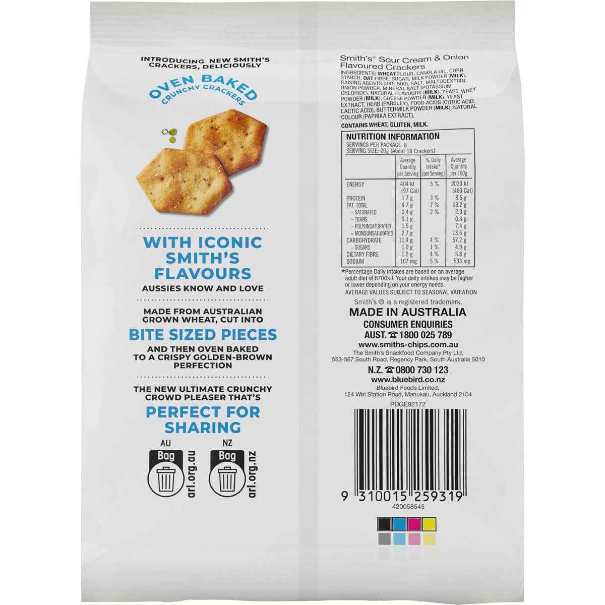 Smith's Crackers Sour Cream & Onion Snack 160g
