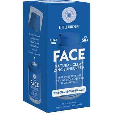 Little Urchin SPF50 Face Natural Clear Zinc Sunscreen 50g