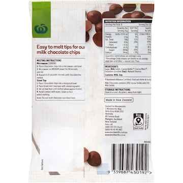 Woolworths Milk Chocolate Chips 200g