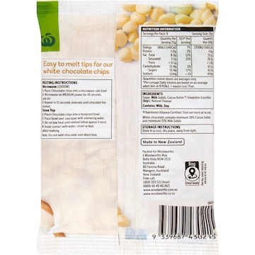 Woolworths White Chocolate Chips 200g