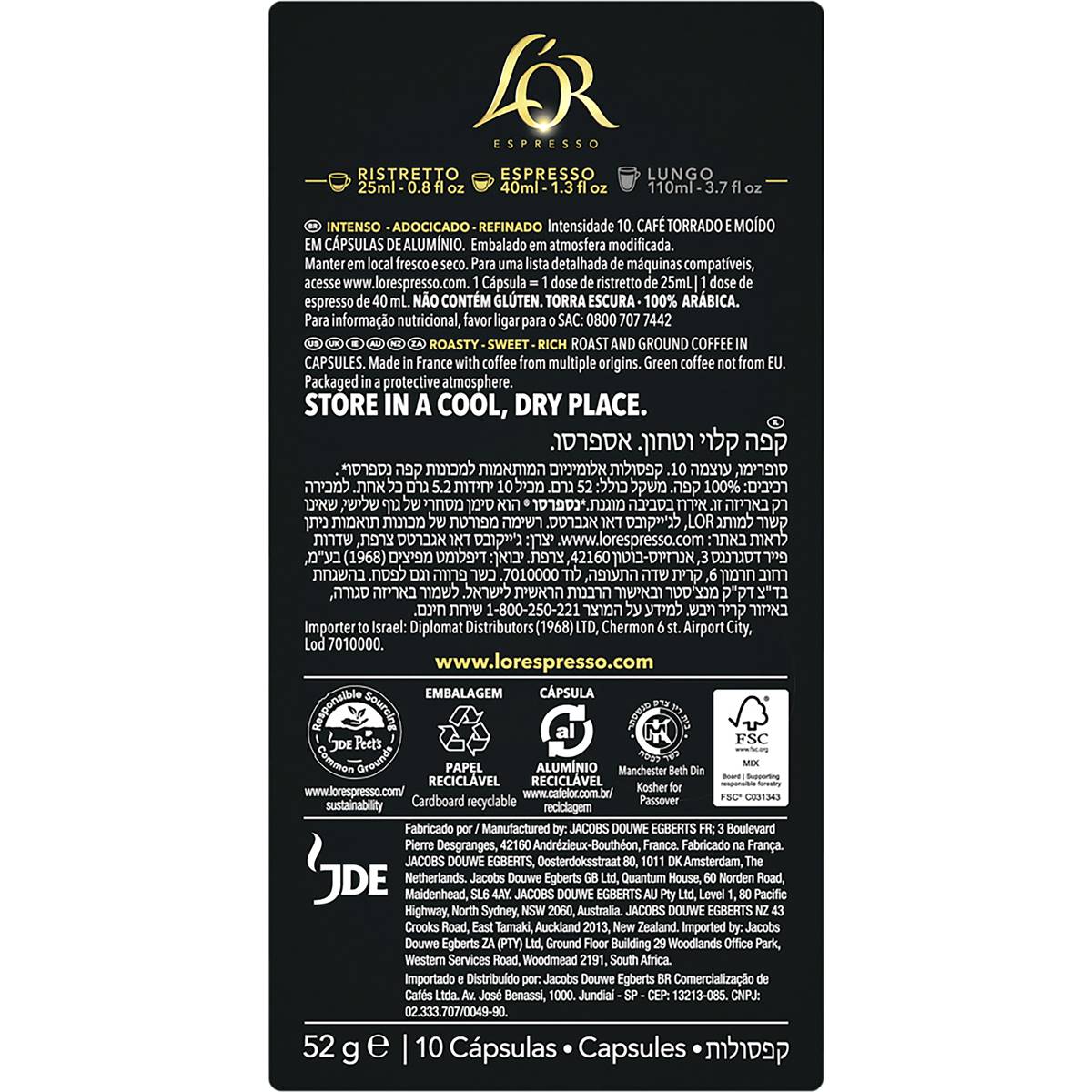 L'OR Espresso Supremo Intensity 10 Coffee Pods 10 pack