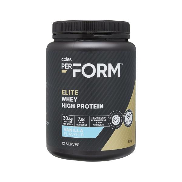 COLES PERFORM ELITE WHEY HIGH PROTEIN POWDER VANILLA 500G