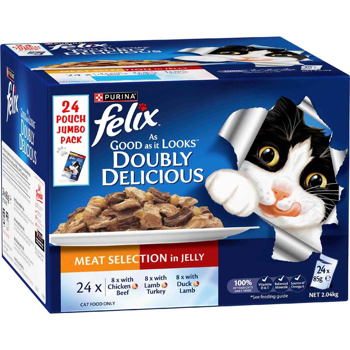 Purina Felix Doubly Delicious Wet Cat Food Meat Selection In Jelly 85g x 24 pack