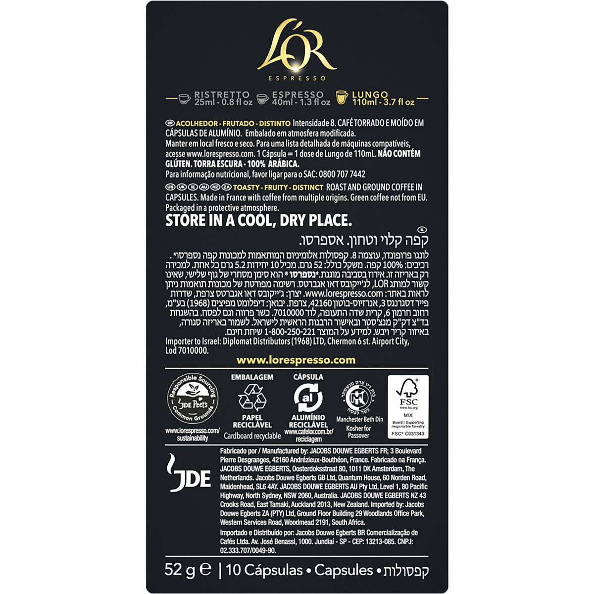 L'OR Espresso Lungo Profondo Intensity 8 Coffee Pods 10 pack