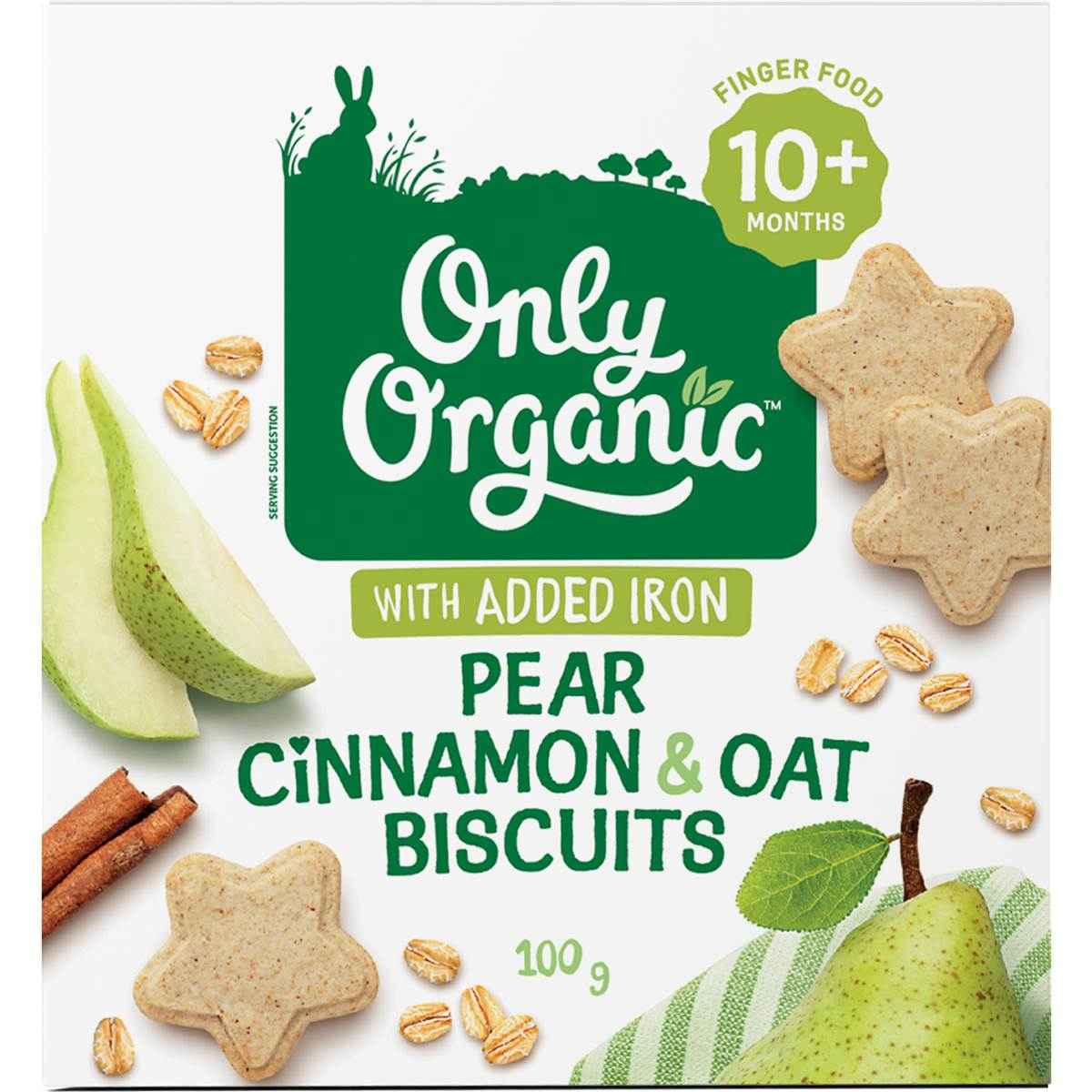 Only Organic Baby Biscuits Pear Cinnamon & Oat 100g