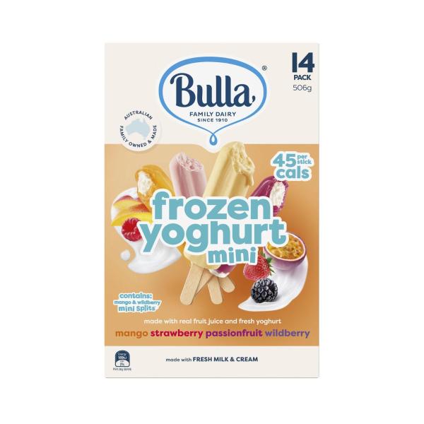 BULLA MINI FROZEN MANGO- STRAWBERRY- PASSIONFRUIT & WILDBERRY YOGURT STICKS 14 PACK 506G