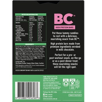 BC Snacks Choc Mint Crunch High Protein Bars 40g x 4 pack