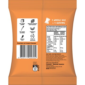 Funday Natural Sweets Peaches & Cream Flavoured Gummies 50g