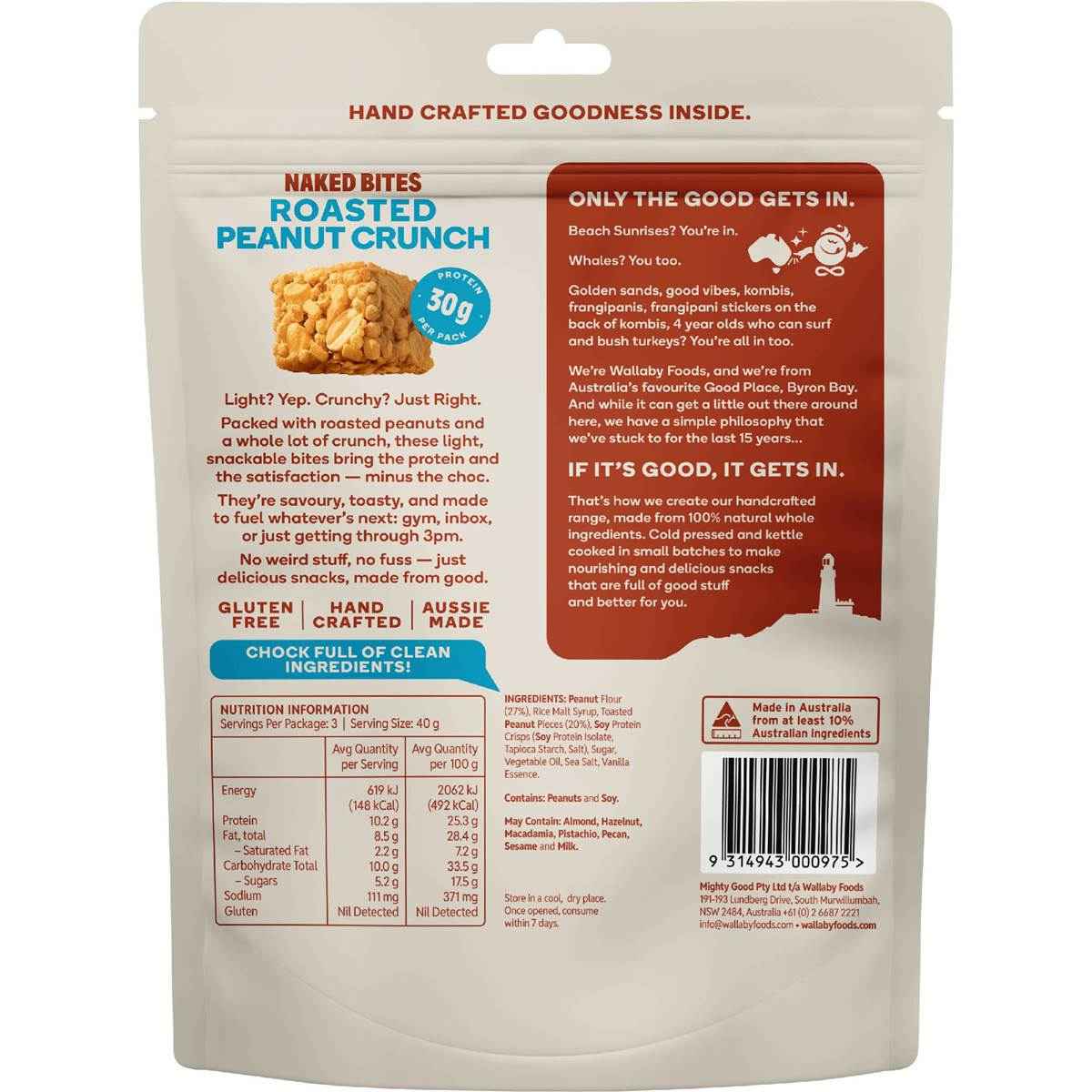 Wallaby Naked Bites Roasted Peanut Crunch 120g