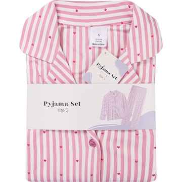 Ladies Button Up Pyjamas Pink Hearts Size S each