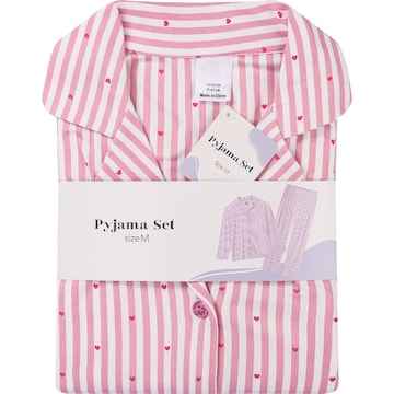 Ladies Button Up Pyjamas Pink Hearts Size M each