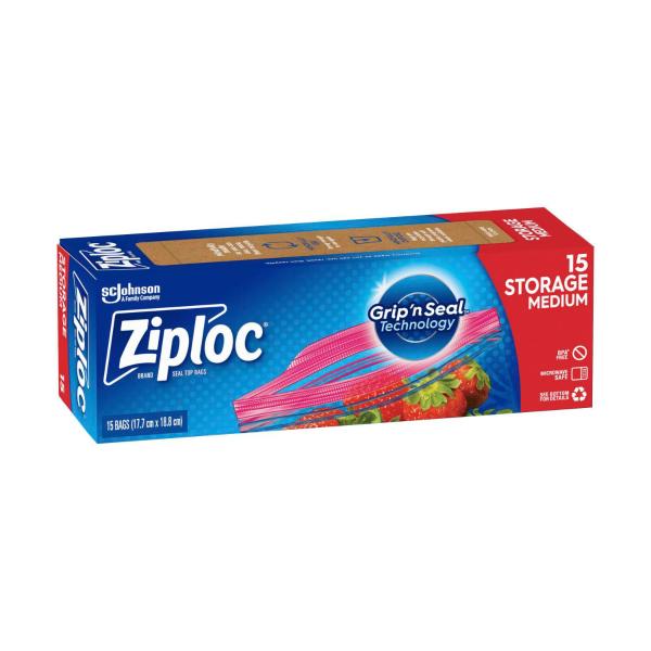 ZIPLOC RESEALABLE MEDIUM STORAGE BAGS 15 PACK