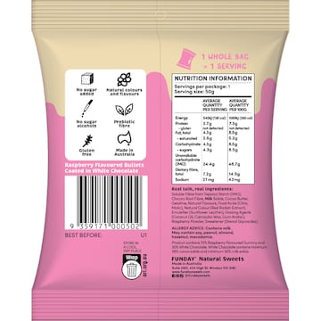Funday Raspberry Bullets White Chocolate 50g