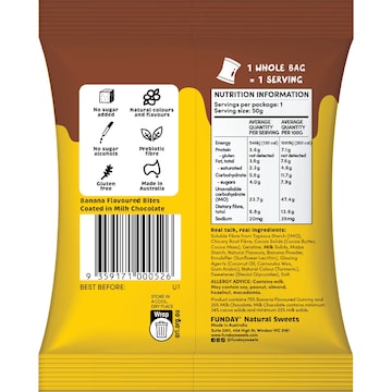 Funday Banana Bites Milk Chocolate 50g