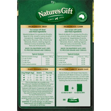 Nature's Gift Grain Free Wet Dog Food Gravy Beef & Lamb Pouch 100g x 8 pack