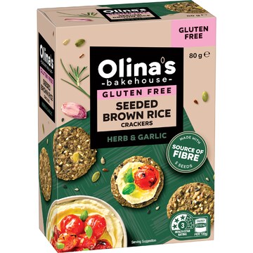 Olina's Bakehouse Gulten Free Seeded Crackers Herb & Garlic 80g