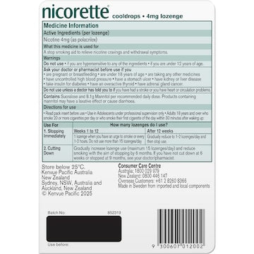 Nicorette Lozenge Cooldrops 4mg 40 pack