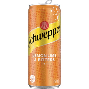 Schweppes Lemon Lime & Bitters Soft Drink Mixer Mini Cans 250mL x 6 pack