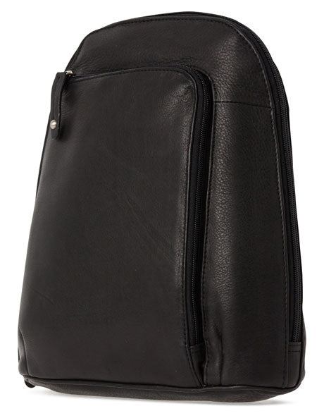 Leather Front Zip Backpack 3990 in Black