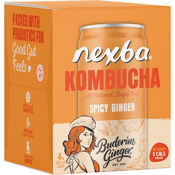 Nexba Buderim Ginger Spicy Kombucha 330mL x 4 pack