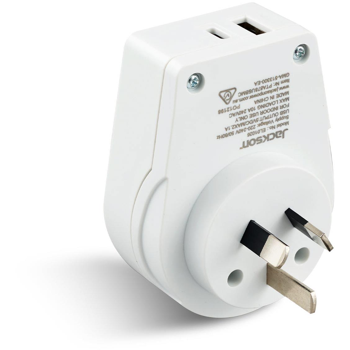 Jackson Inbound Travel Adapter with USB-A/C UK, Hong Kong, America & Japan Slim