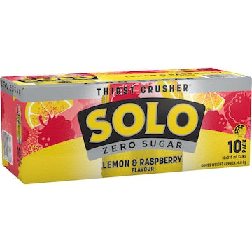 Solo Solo Zero Sugar Lemon Raspberry Soft Drink Cans 375mL x 10 pack