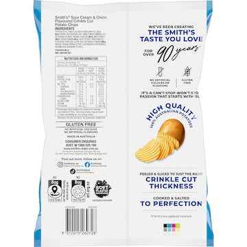Smith's Crinkle Cut Sour Cream & Onion Potato Chips 170g