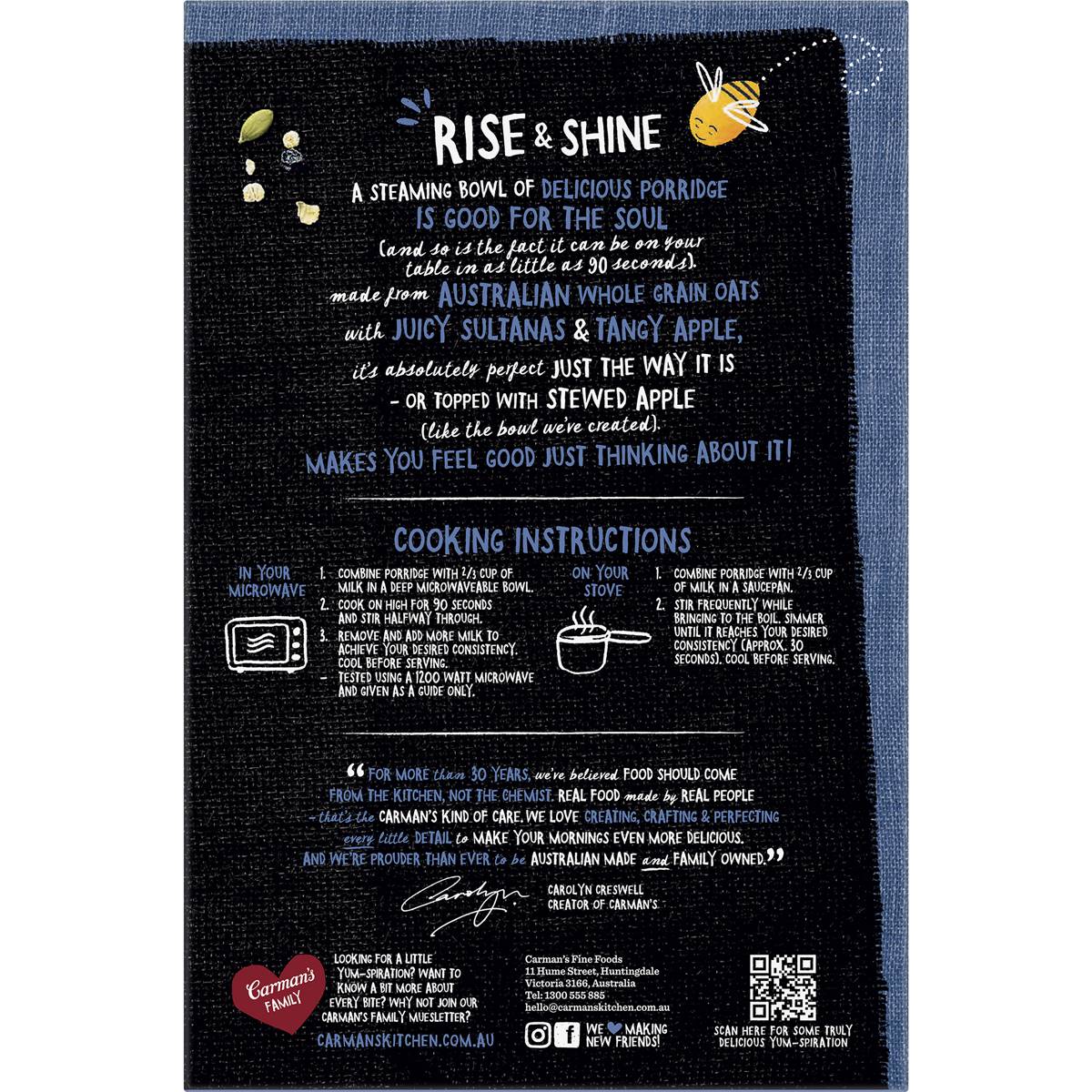 Carman's Porridge Sachets Apple, Sultana & Cinnamon 8 pack