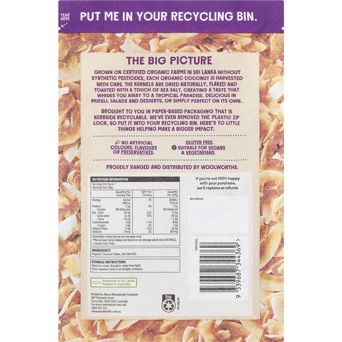 Macro Organic Toasted Coconut Flakes With Sea Salt 140g