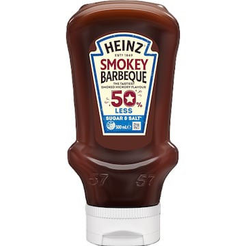 Heinz Smokey BBQ Sauce Bottle 50% Less Sugar 500mL