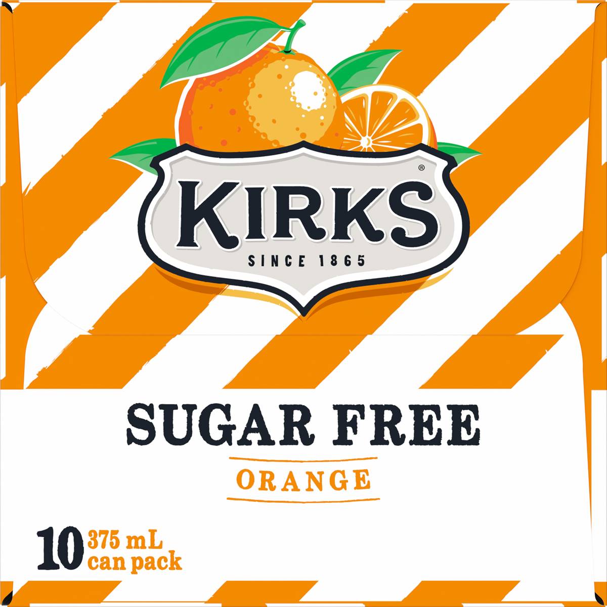 Kirks Sugar Free Orange Soft Drink Multipack Cans 375mL x 10 pack