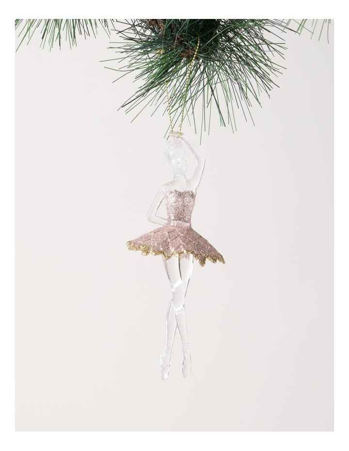 Luxe Christmas Pink Plastic Glitter Ballerina Wearing Glitter Pink Tutu Assorted