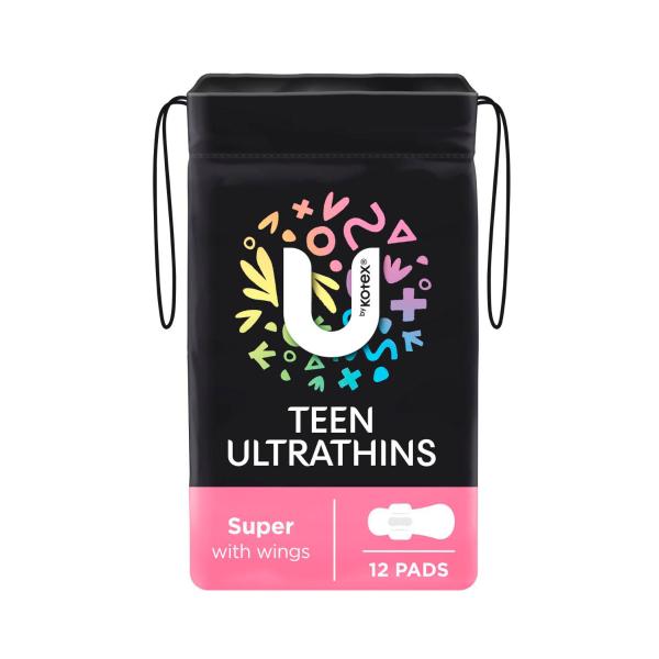U BY KOTEX TEEN ULTRATHIN PADS SUPER WITH WINGS 12 PACK