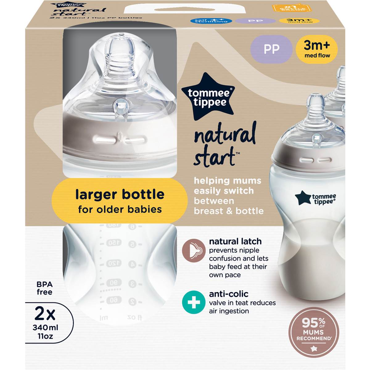 Tommee Tippee Bottles Large 3 Months + 2 Pack