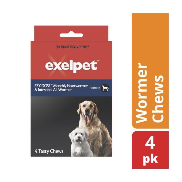 EXELPET EZY-DOSE MONTHLY HEARTWORM & INTESTINAL ALL WORMER DOG TREATMENT 4PACK