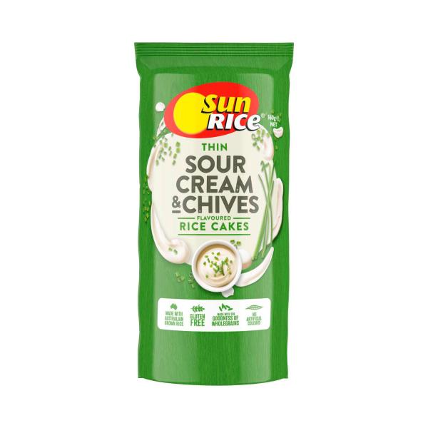 SUNRICE FLAVOURED RICE CAKES:SOUR CREAM CHIVE:.:160 GRAM