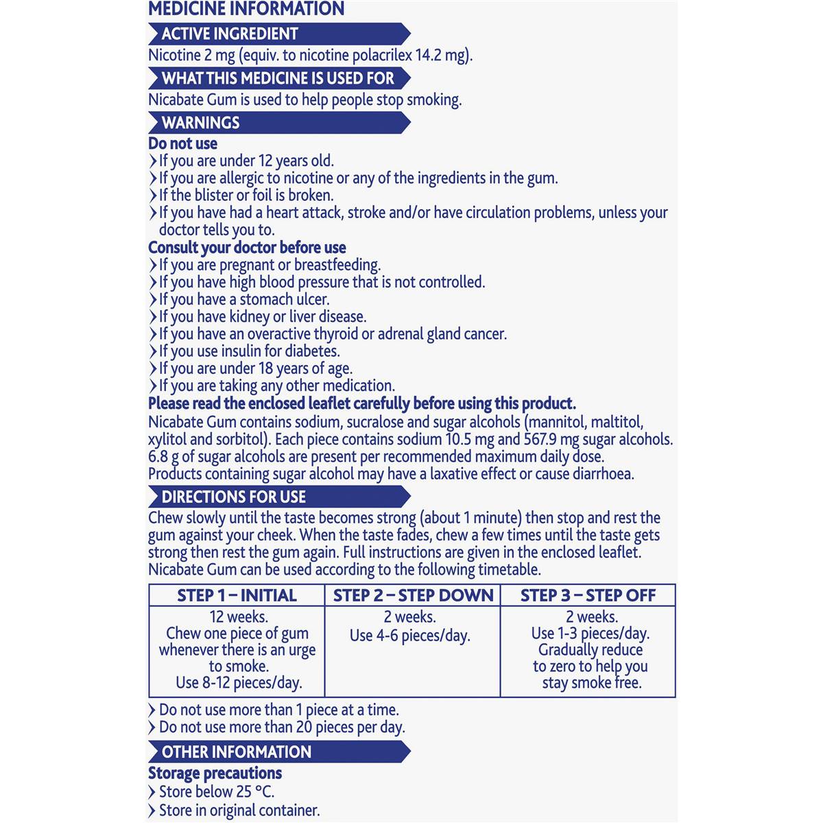 Nicabate Quit Smoking Chewing Gum Regular Strength 2mg Nicotine 30 Pack