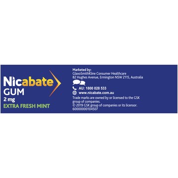 Nicabate Quit Smoking Chewing Gum Regular Strength 2mg Nicotine 30 pack
