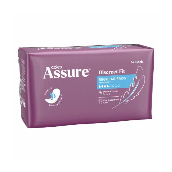COLES ASSURE INCONTINENCE PADS REGULAR 14 PACK