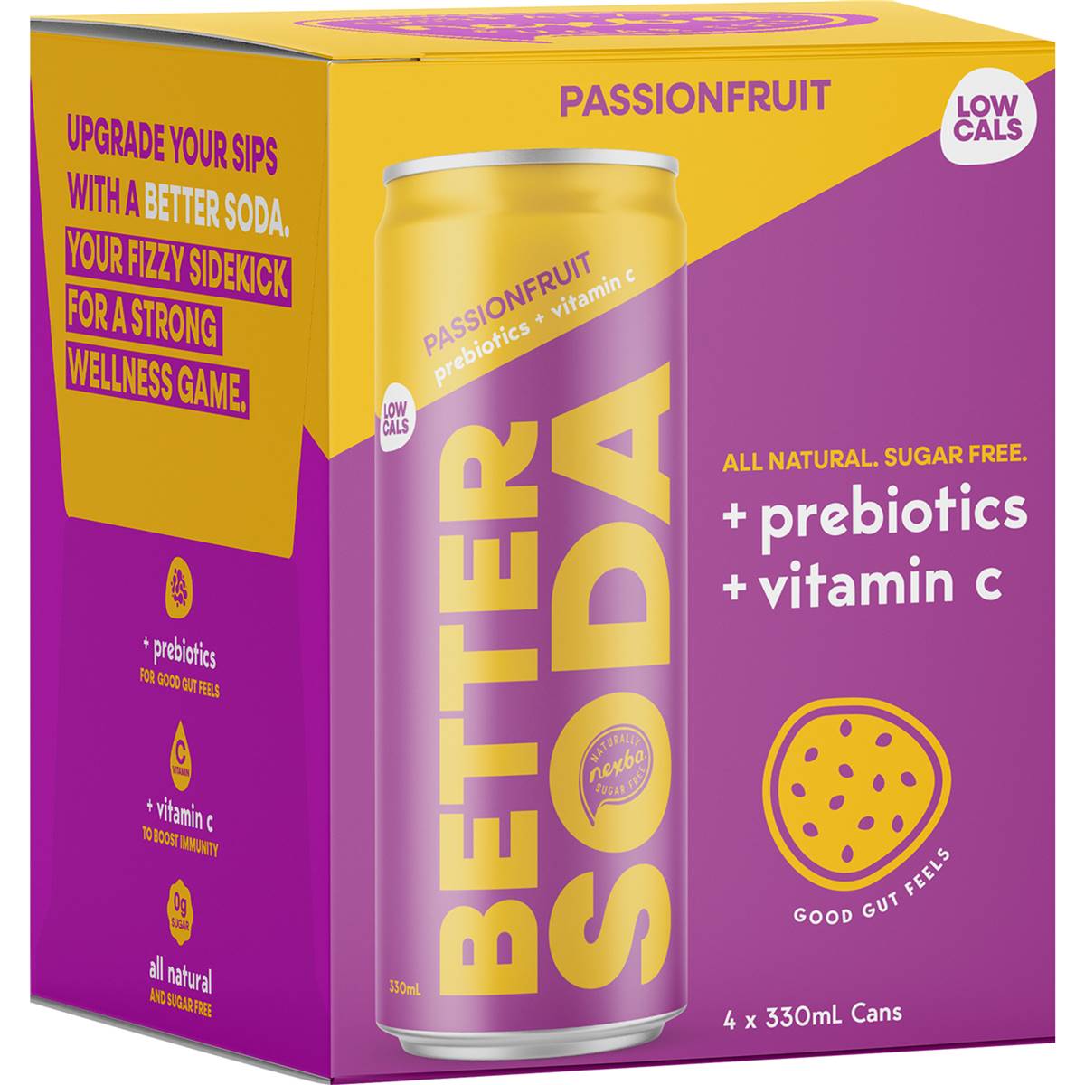 Nexba Better Soda Passionfruit 330ml x 4 Pack