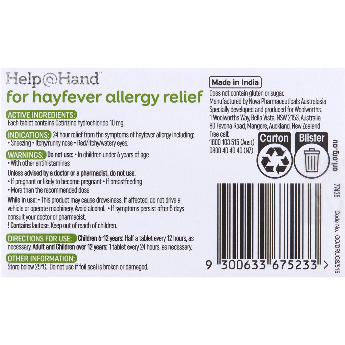 Help@Hand Hayfever Allergy Relief Tablets 10 pack