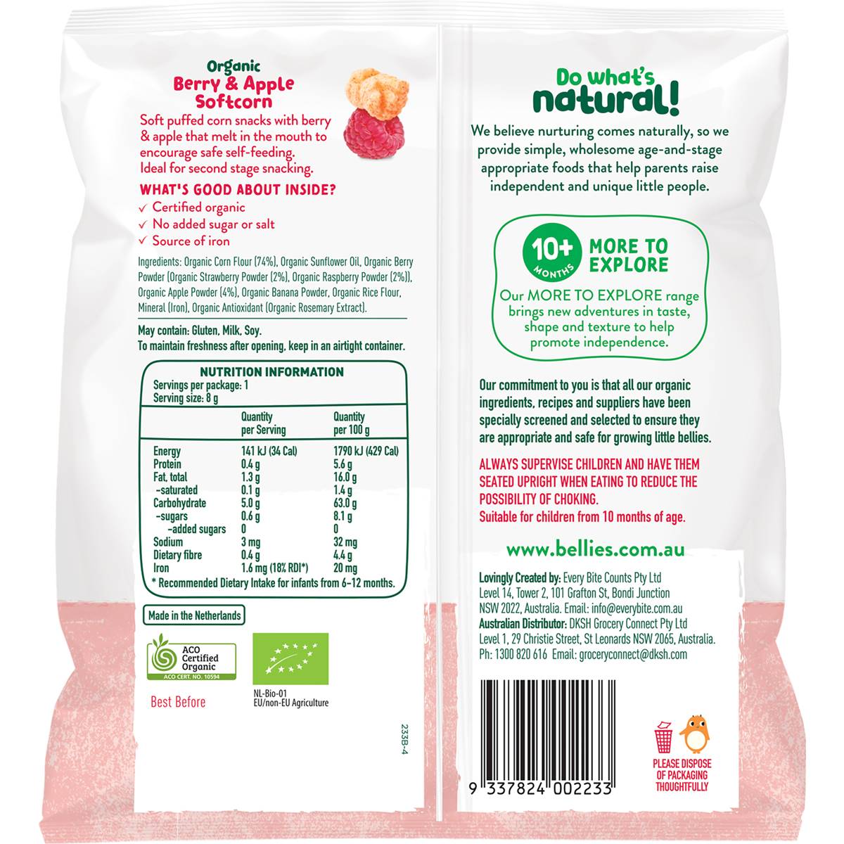 Little Bellies Organic Berry & Apple Softcorn 8g
