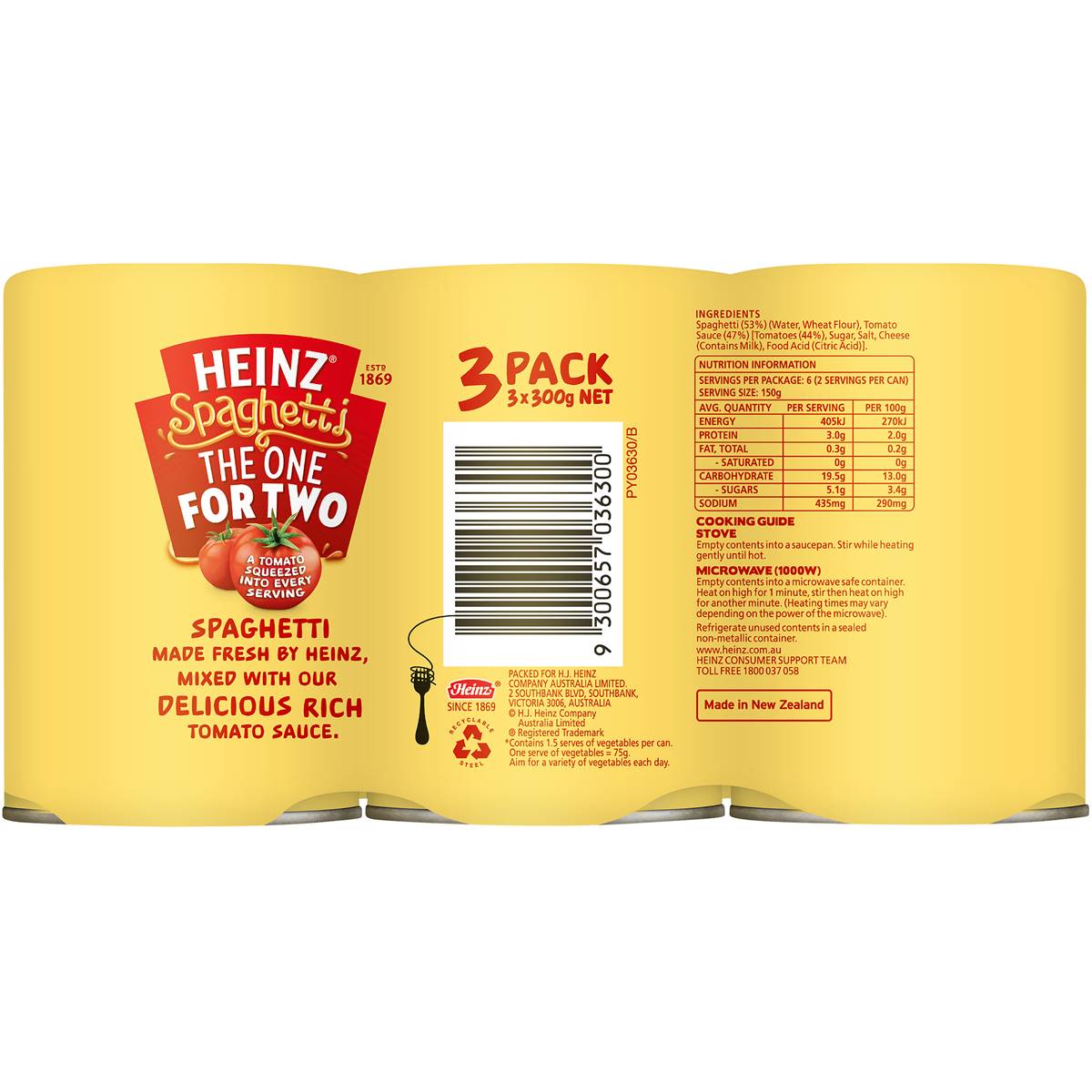Heinz Spaghetti Tomato & Cheese Pasta Tin Spaghetti Multipack 300g x3 Pack