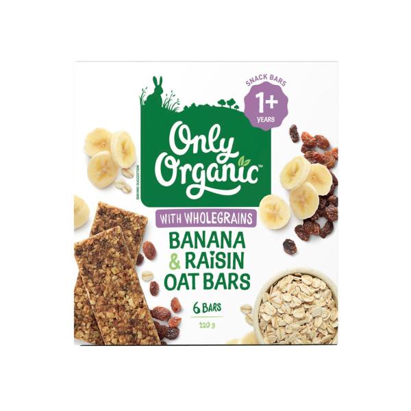 ONLY ORGANIC KINDY BANANA & RAISIN OAT BARS 120G