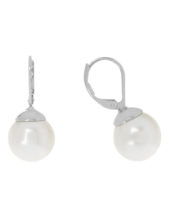 French Hook Faux Pearl Silver Earrings