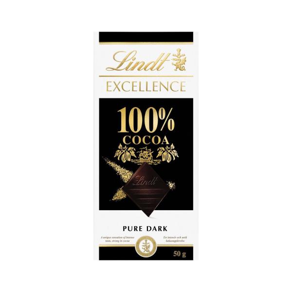 LINDT EXCELLENCE 100% COCOA DARK CHOCOLATE BLOCK 50G
