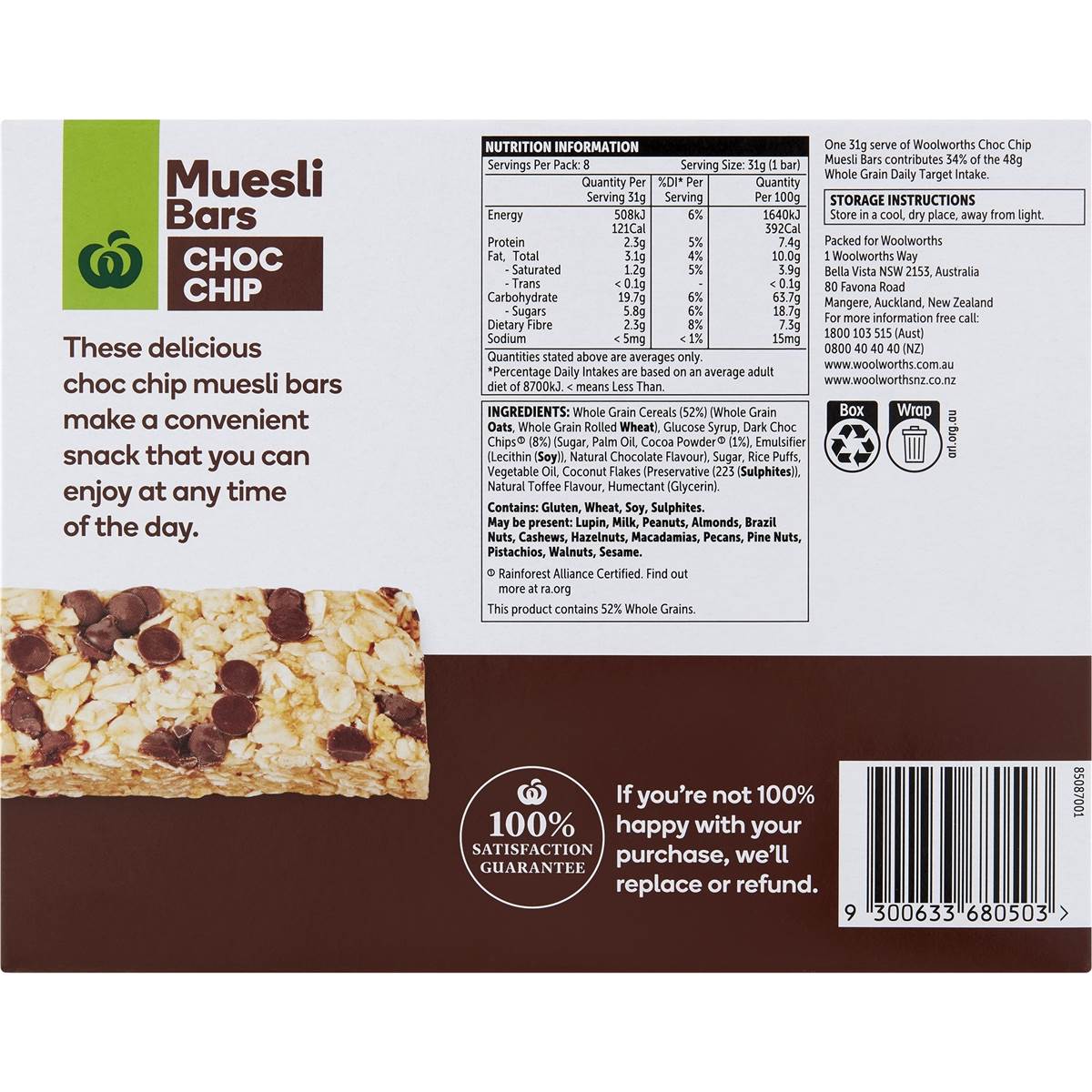 Woolworths Muesli Bar Choc Chip 8 pack