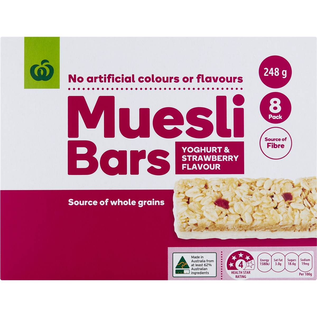 Woolworths Muesli Bars Yoghurt & Strawberry 248g 8 Pack