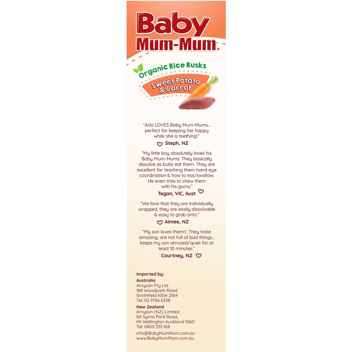Baby Mum-Mum Organic Rice Rusk Sweet Potato & Carrot 36g x 18 pack